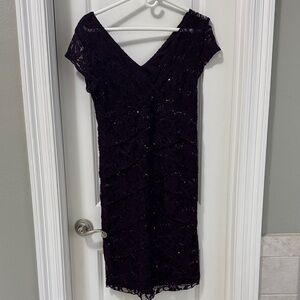 Scarlett Nite Deep Plum Lace & Sequin V-Neck Midi